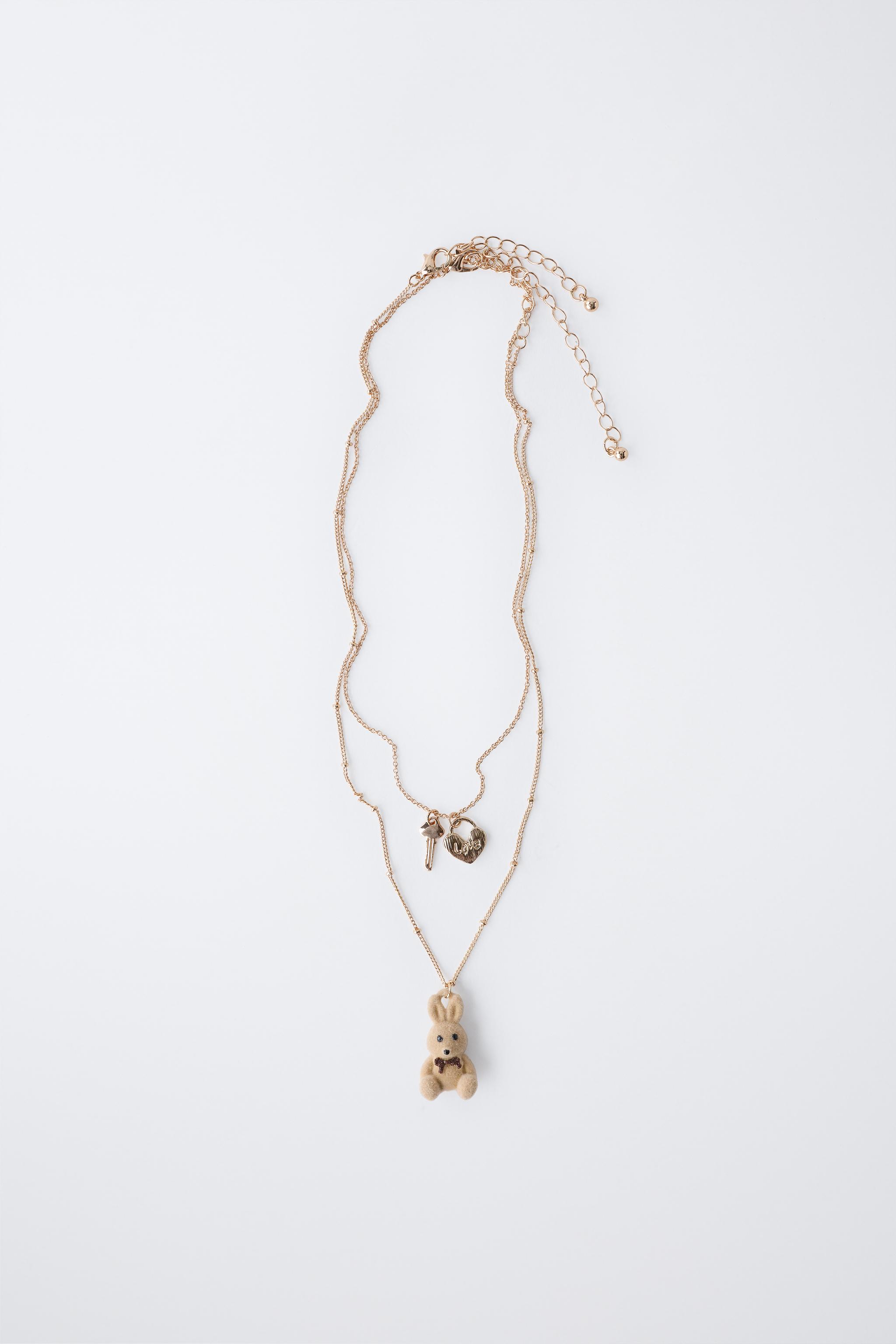 PACK OF TWO FLOCKED RABBIT AND PADLOCK NECKLACES